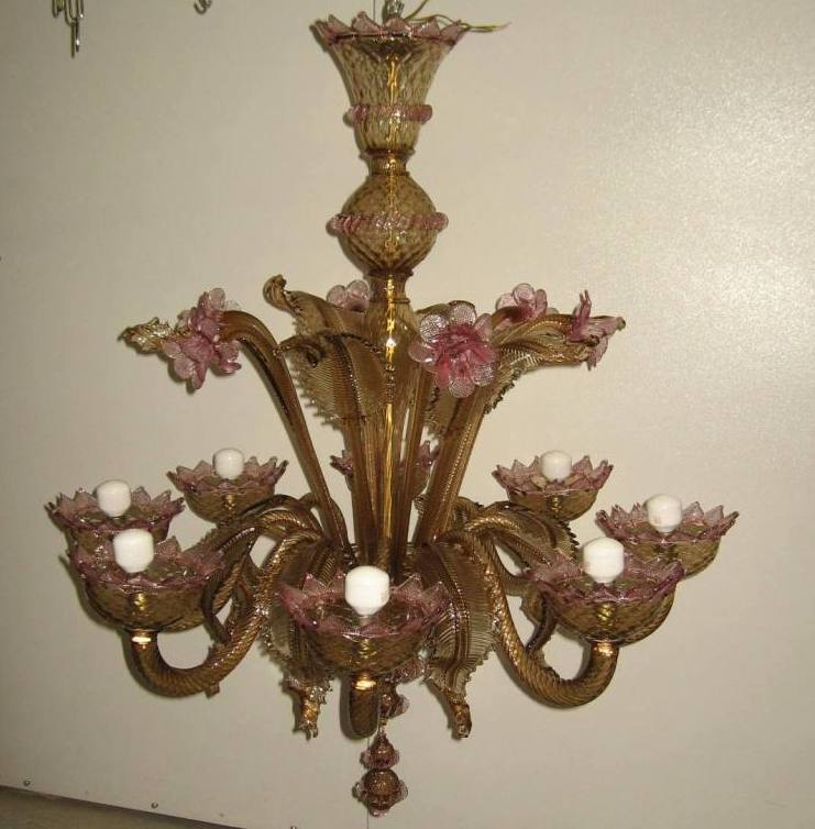 Vintage Murano-Glaslüster mit acht Flammen